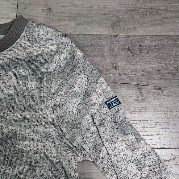 LL Bean Womens Medium Gray Heather Camo Sweater Pullover Long Sleeve Camouflage - Picture 2 of 7